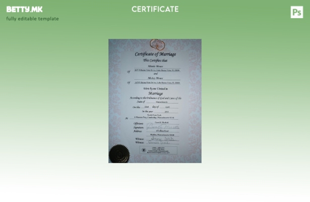 Модерен стил Шаблон за потврда за брак од Комонвелтот на Масачусетс